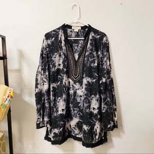 Michael Kors Watercolor V Neck Beaded Tunic 2X